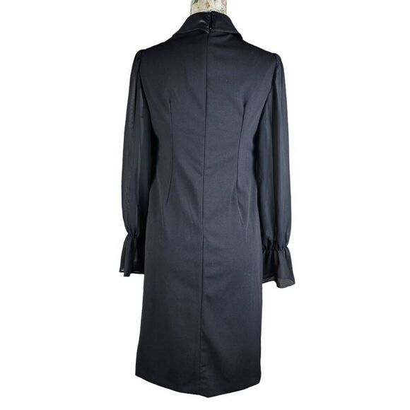 Shelby & Palmer Faux Leather Collar Button Up Sheer Blousy Sleeves Black Dress - Picture 8 of 12